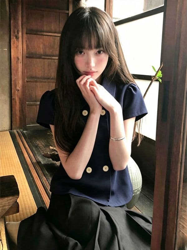 2026 학원 스타일 폴로 칼라 polo 반팔 셔츠 여성 작은 셔츠 외국 가스 여름 드레스 해군 짧은 맨위 상세 이미지 7