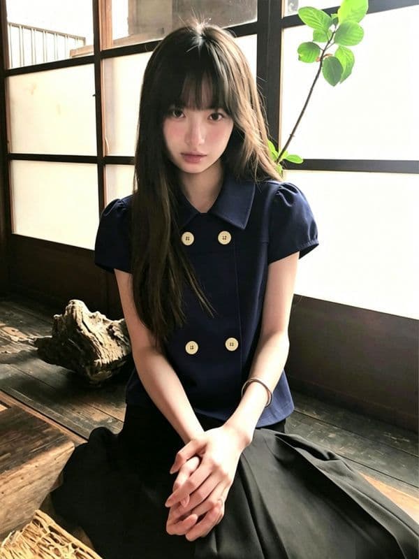2026 학원 스타일 폴로 칼라 polo 반팔 셔츠 여성 작은 셔츠 외국 가스 여름 드레스 해군 짧은 맨위 상세 이미지 8