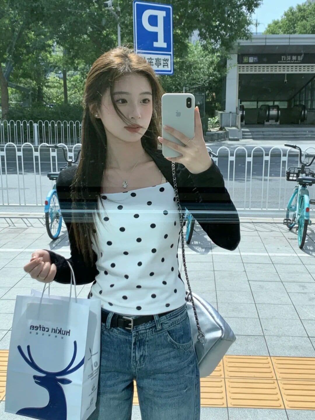 2026 페이크 레이어드 배색 패치워크 도트 무늬 긴팔 티셔츠 여성 조기 봄 기본 셔츠 몸매 가꾸기 맨위 상세 이미지 5