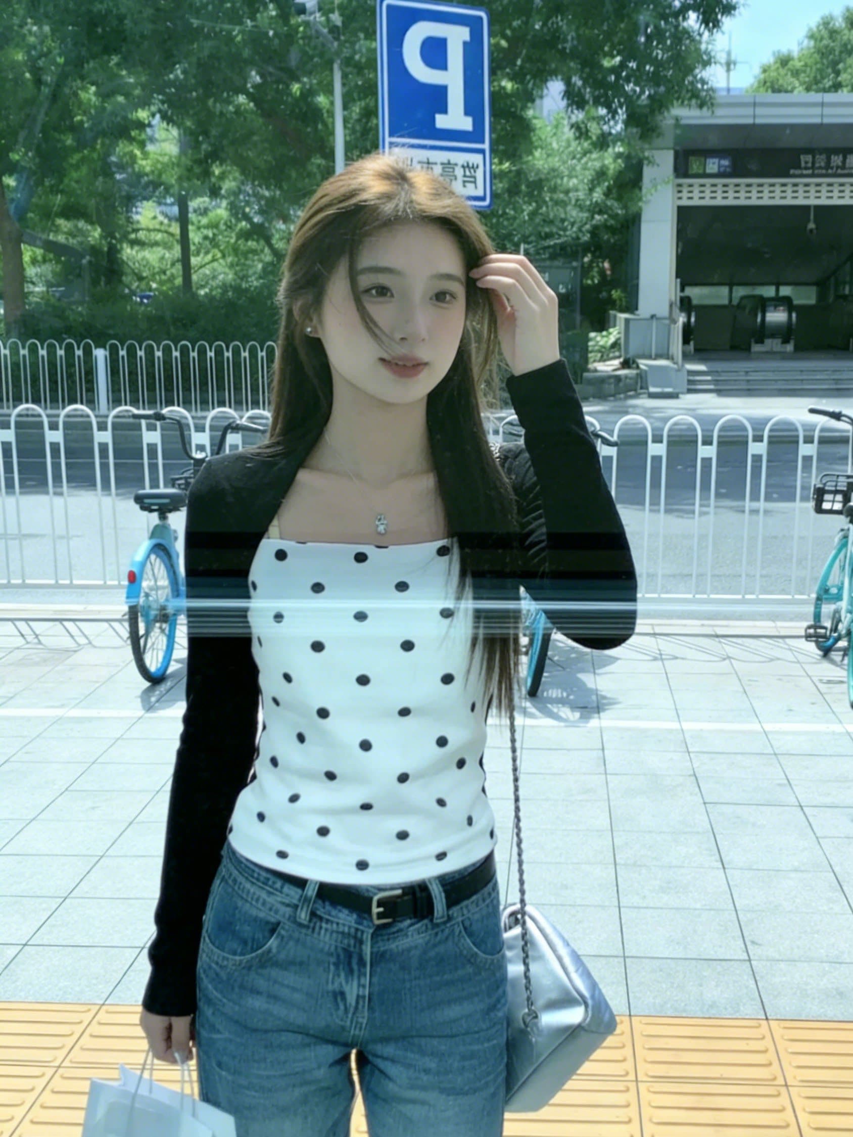 2026 페이크 레이어드 배색 패치워크 도트 무늬 긴팔 티셔츠 여성 조기 봄 기본 셔츠 몸매 가꾸기 맨위 상세 이미지 9