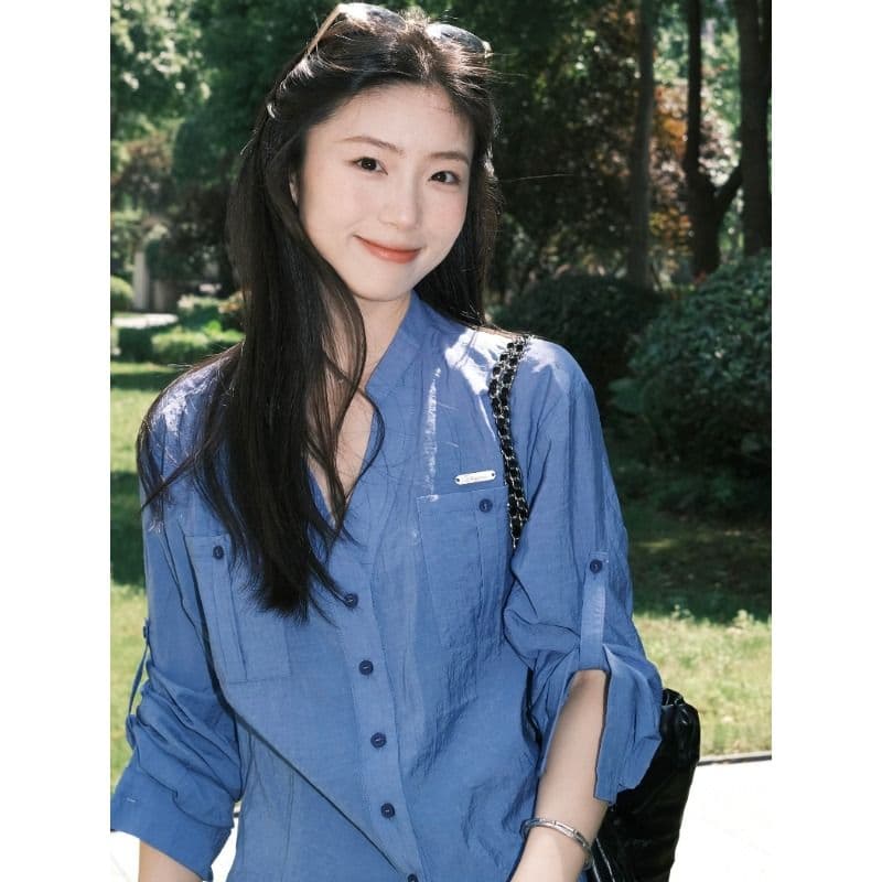 2026 고급 센스 톰 글 래 원인 블루 셔츠 여성 긴 소매 봄 여름 루즈핏 슬림해 보이는 셔츠 재킷