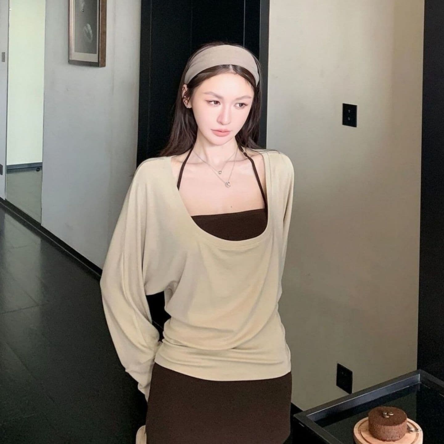 2026 봄 가을 순수한 욕망 느긋한 긴팔 티셔츠 행침 목 조끼 투피스 슈트 여성 셔츠 상세 이미지 4