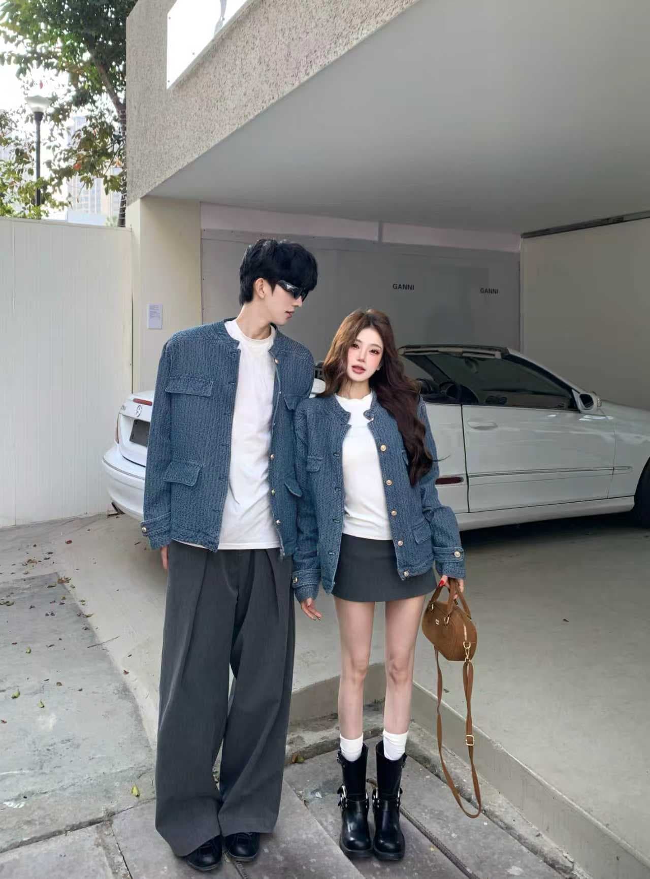 실사 고급 센스 품격 작은 샤넬 스타일 데님 여성 코트 봄 스탠드 칼라 재킷 맨위 커플룩 재킷 이미지 2