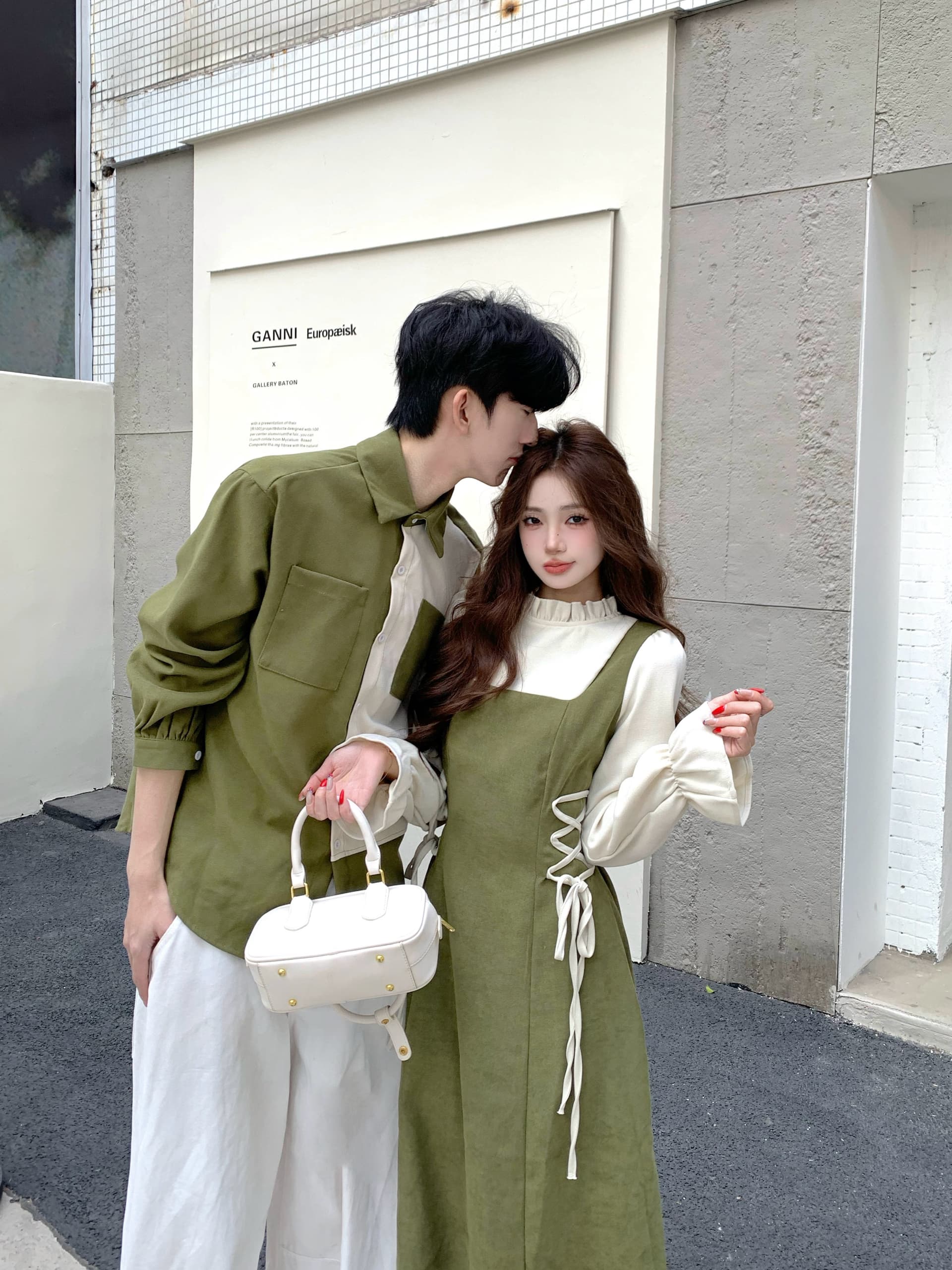 실사 이른 봄 한 부서 착용 가져 가라. 고급 센스 페이크 레이어드 멜빵 허리 수축 드레스 아이들 롱 스커트 커플룩 상세 이미지 5