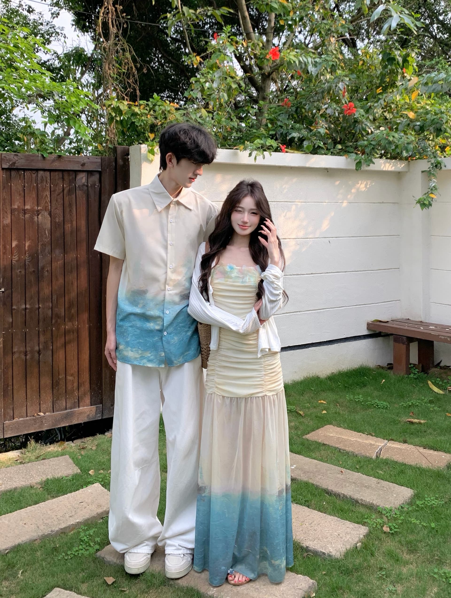 실사 여름 슈퍼 요정 아름다운 휴가 분위기 센스 헤일로 염색 꽃 슬립 드레스 커플룩 상세 이미지 6