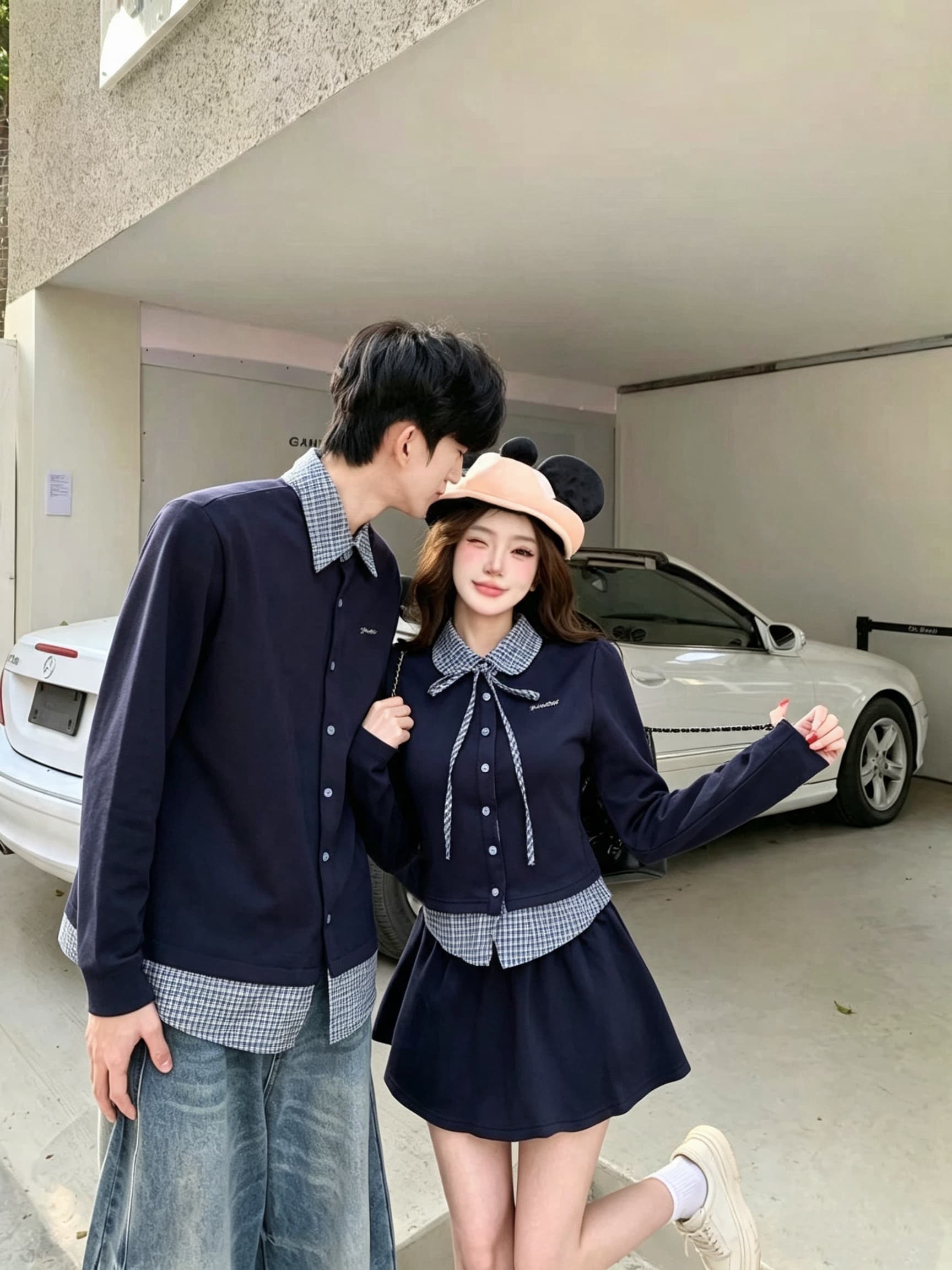 실사 가을 페이크 레이어드 셔츠 칼라 후드티 패치워크 POLO 셔츠 보온 맨위 커플 세트 상세 이미지 5