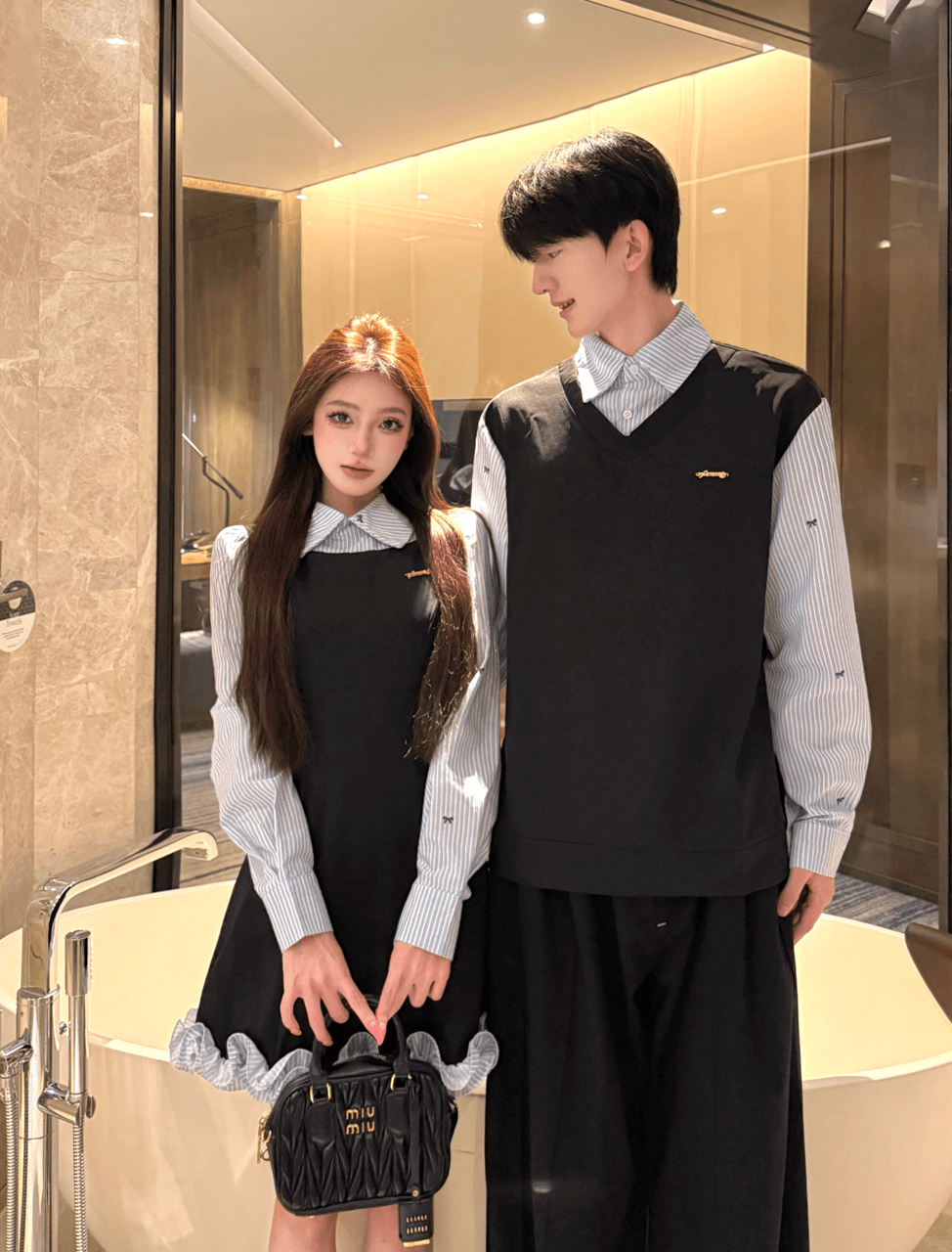 실사 프랑스식 품격 배색 페이크 레이어드 여성 드레스 가을 겨울 학원 스타일 한 마디 꽃밭 치마 커플룩 상세 이미지 5