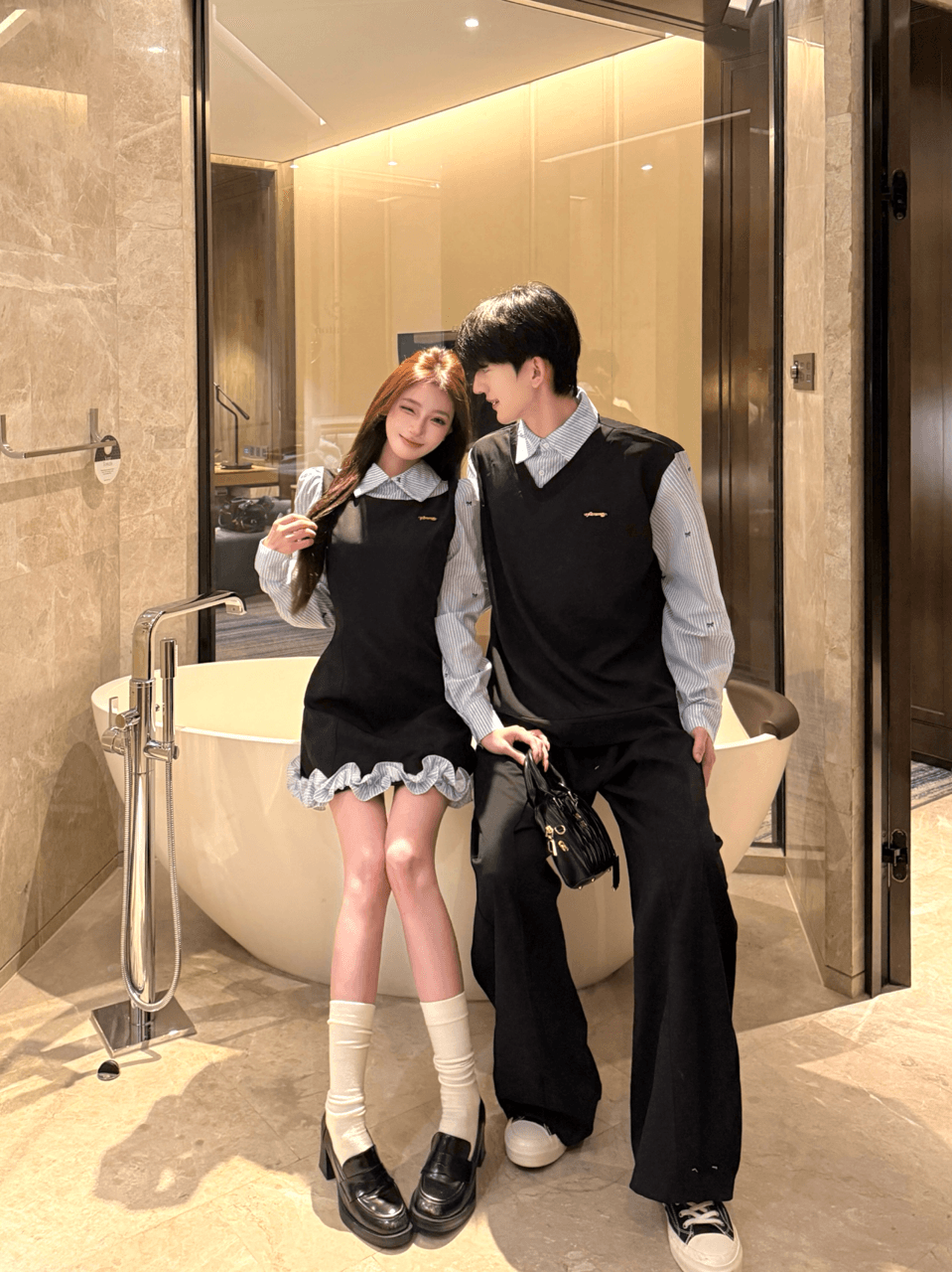 실사 프랑스식 품격 배색 페이크 레이어드 여성 드레스 가을 겨울 학원 스타일 한 마디 꽃밭 치마 커플룩 상세 이미지 8