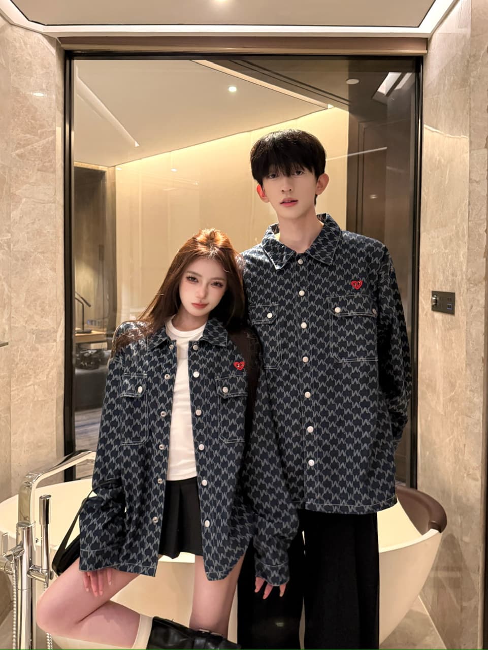 실사 레트로 항구 바람 자카드 데님 여성 코트 작은 키 루즈핏 다용도 긴팔 커플룩 이미지 3