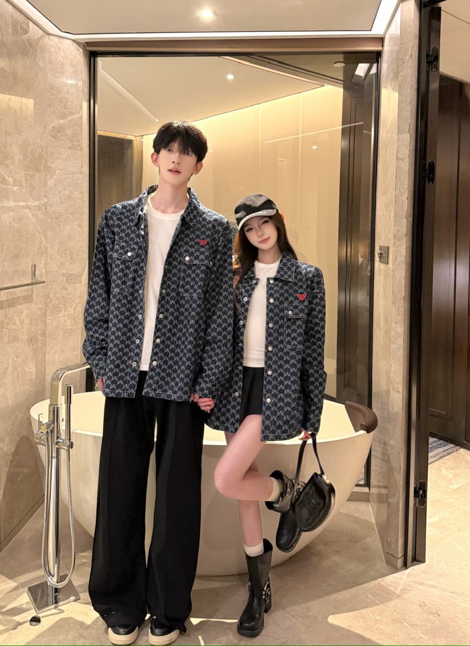 실사 레트로 항구 바람 자카드 데님 여성 코트 작은 키 루즈핏 다용도 긴팔 커플룩 이미지 4
