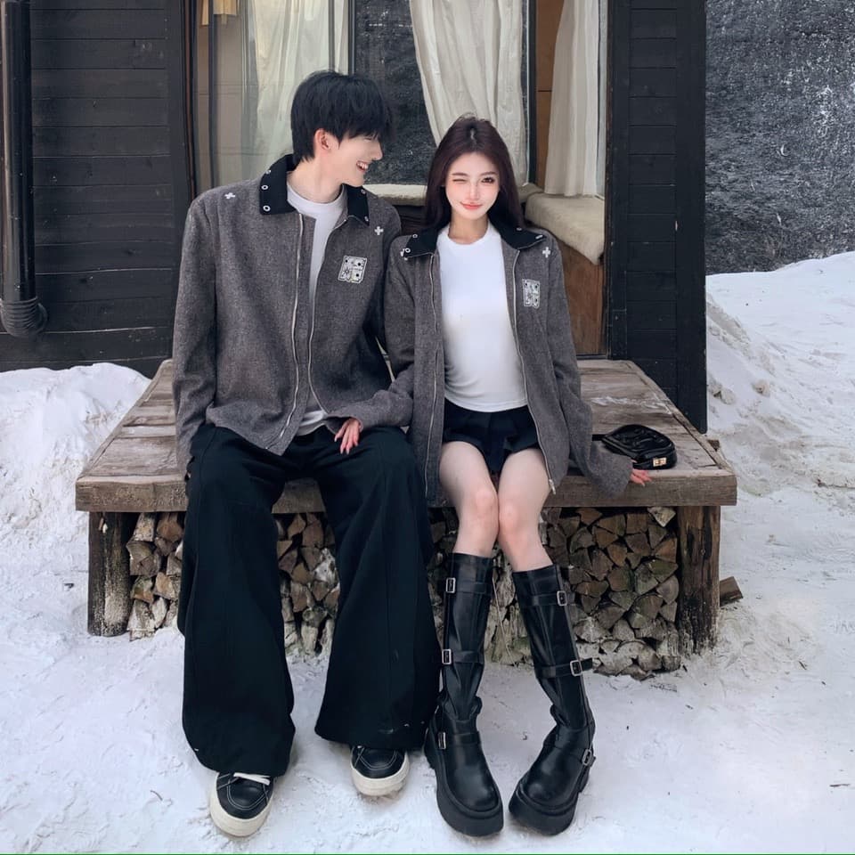 실사 폴로 칼라 바 En 바람 모직 작은 샤넬 스타일 재킷 재킷 커플룩 이미지 6