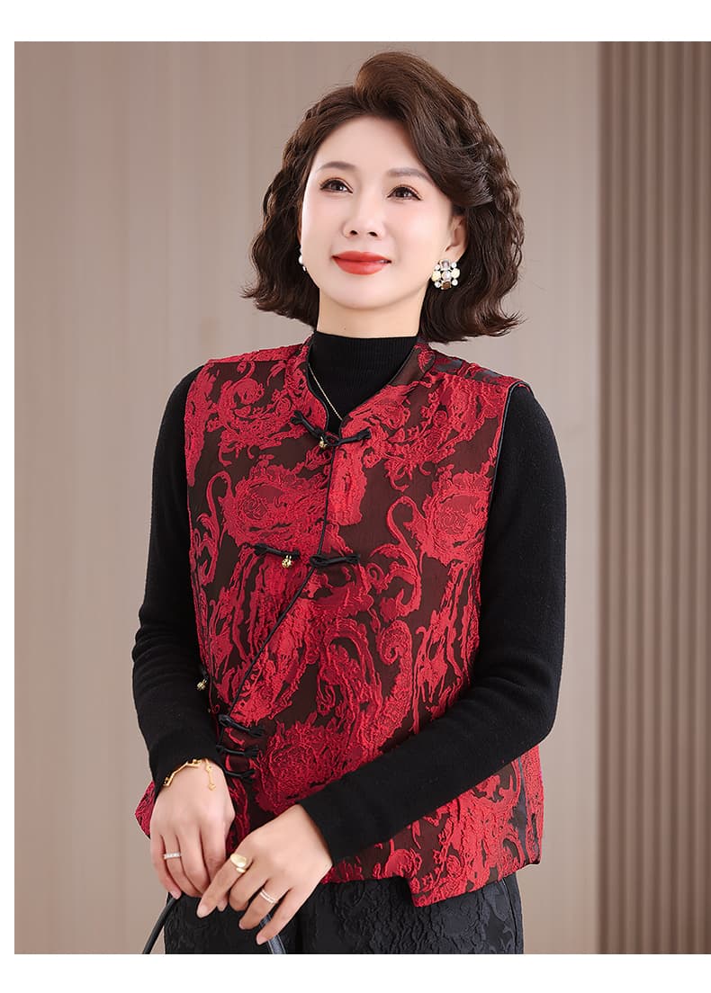 실사 2026 봄 새로운 디자인 센스 새로운 중식 당나라 중국풍 재킷 솜을 넣은 여성 짧은 단추 조끼 상세 이미지 16