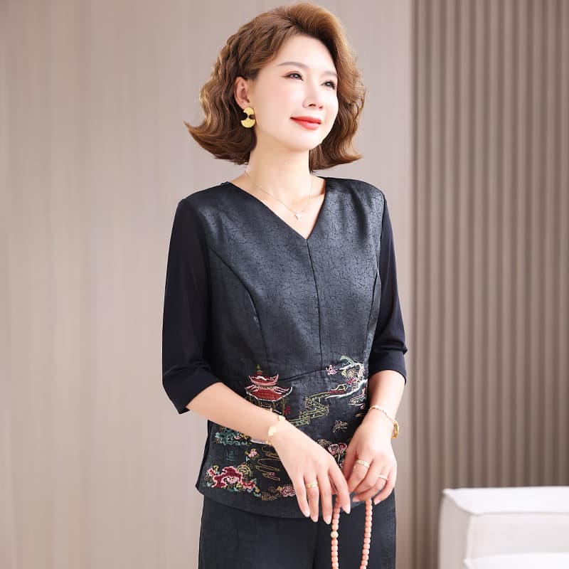 실사 2026 여름 새로운 새로운 중식 샹윈사 국풍 고전 무거운 작업 자수 뽕나무 누에 실크 여름 맨위 이미지 6