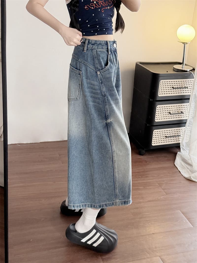 실사 아메리칸 워싱 주름 데님 7부 바지 여름 새로운 키 큰 남자 레트로 블루 도루 센스 넓은 다리 바지 상세 이미지 6