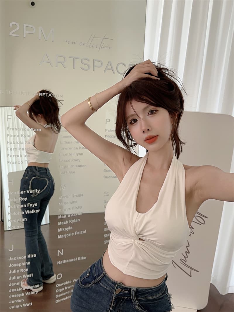 실사 2026 새로운 순수한 욕망 섹시함 백리스 고급 센스 몸매 가꾸기 슬림해 보이는 벨트 가슴 패드 다용도 행침 목 맨위 조끼 상세 이미지 4