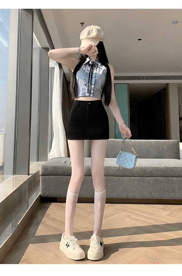 반신 스커트 여성 여름 작은 키 하이웨이스트 슬림해 보이는 노출 방지 한 마디 타이트 스커트 짧은 치마바지 상세 이미지 30