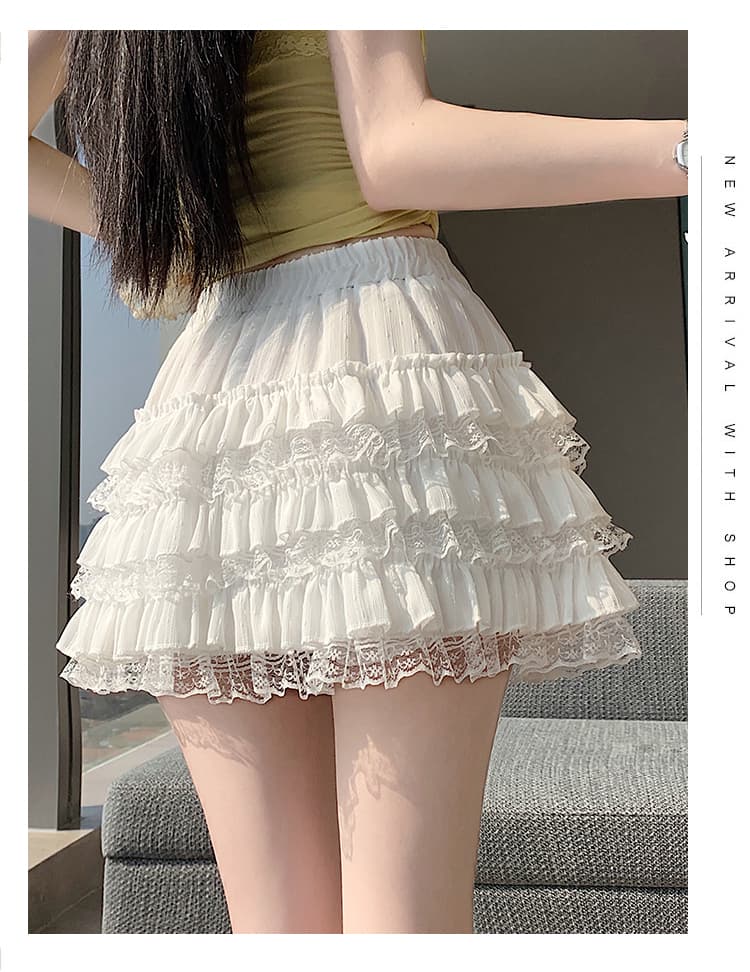 레이스 레이스 케이크 반신 스커트 여성 여름 작은 키 하이웨이스트 슬림해 보이는 노출 방지 한 마디 핫걸 퍼프 미니 스커트 상세 이미지 29