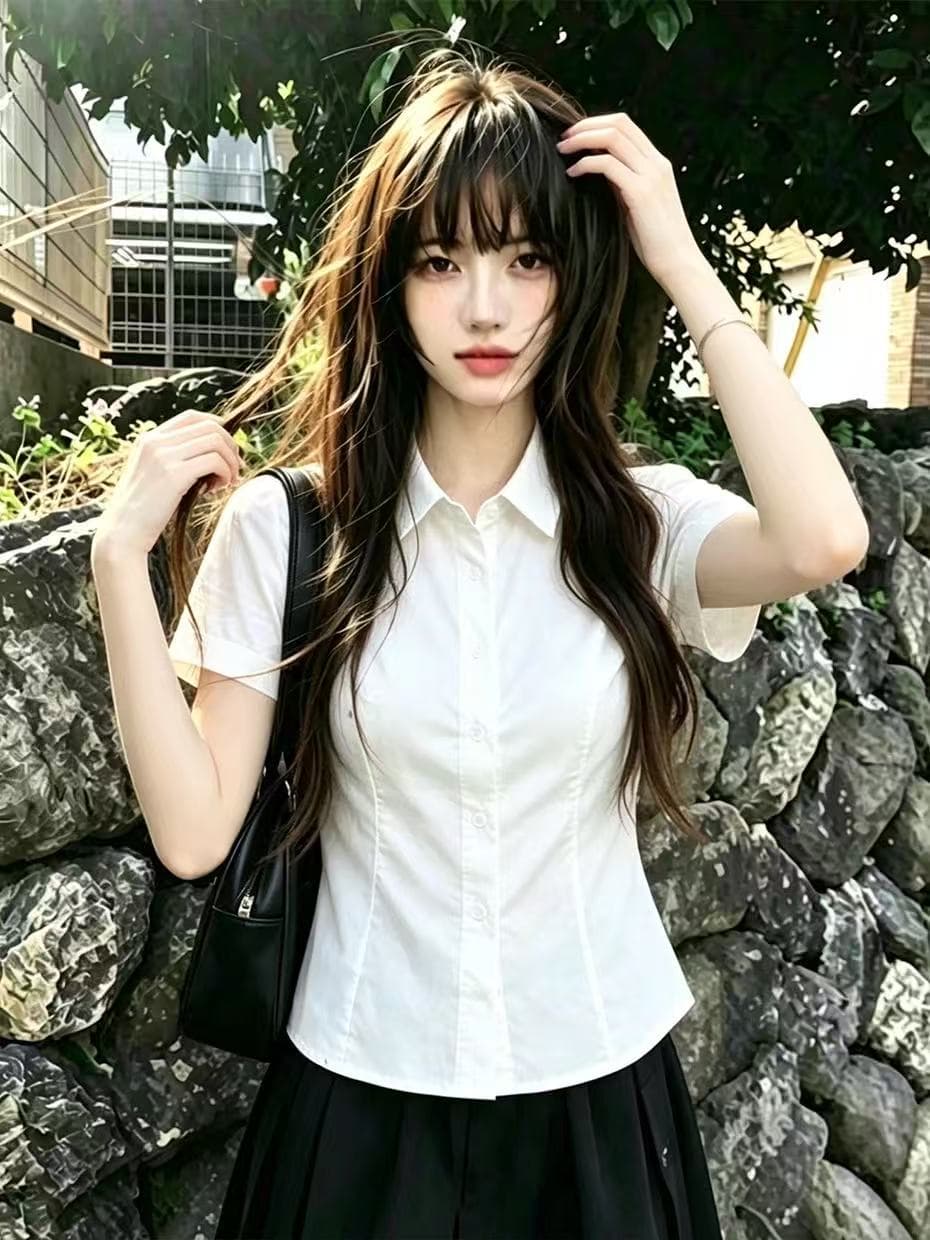 학원 스타일 화이트 여성 셔츠 2026 여름 새로운 고유 한 슈퍼 잘 생긴 디자인 센스 작은 대중 쇼트 스타일 허리 수축 맨위 상세 이미지 2