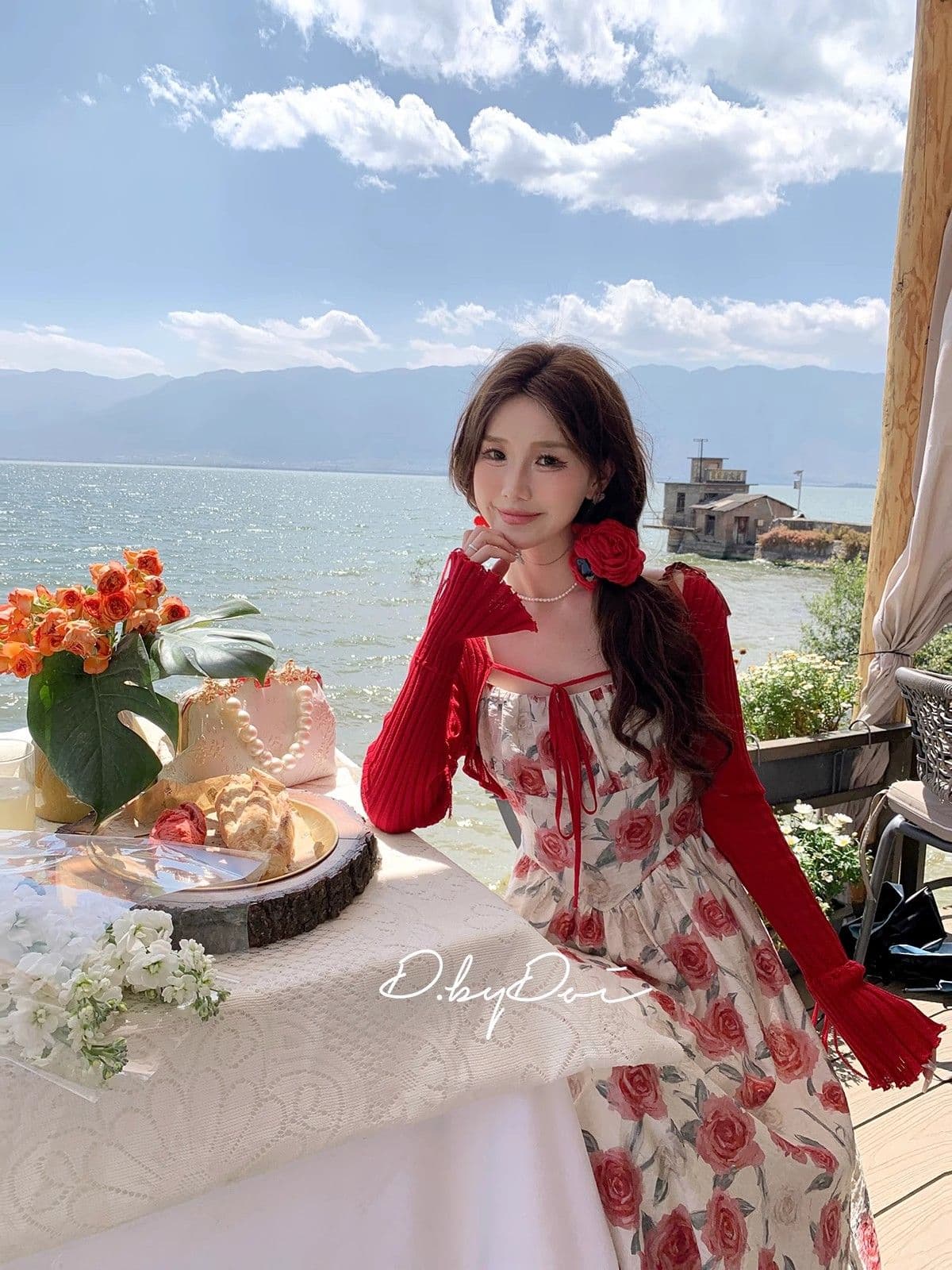차 휴식 프랑스식 슈퍼 잘 생긴 여성 드레스 2026 여름 새로운 해변가 휴가 빨간색 꽃무늬 슬립 드레스 롱 스커트 상세 이미지 8