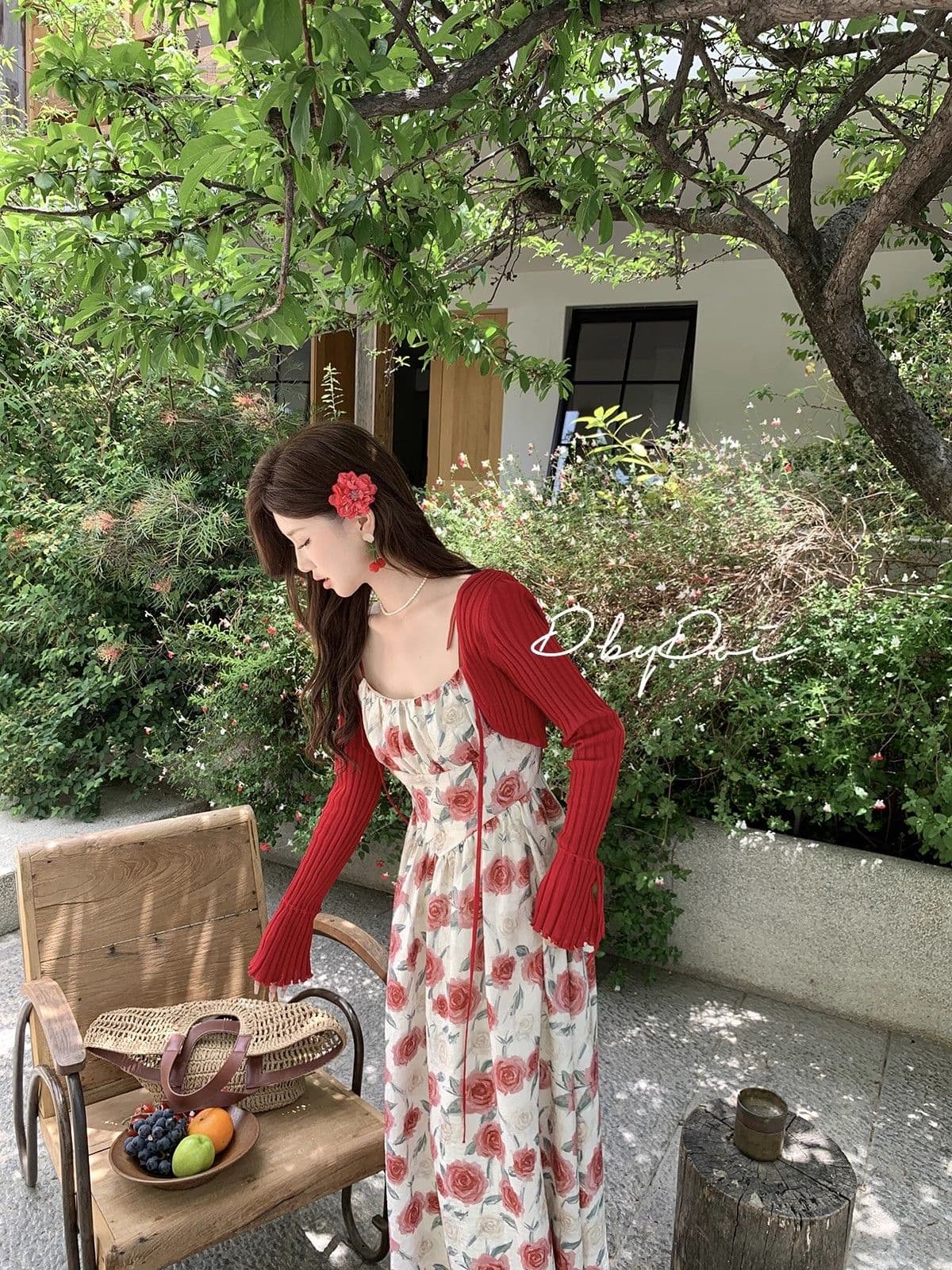 차 휴식 프랑스식 슈퍼 잘 생긴 여성 드레스 2026 여름 새로운 해변가 휴가 빨간색 꽃무늬 슬립 드레스 롱 스커트 상세 이미지 23