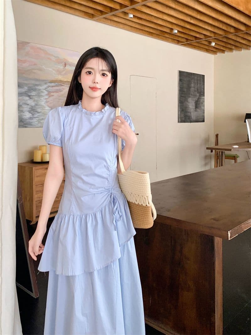 여름 새로운 학원 스타일 반팔 드레스 패션 여성 프랑스식 허리 수축 슬림해 보이는 케이크 드레스 달콤함 길다 치마 상세 이미지 7