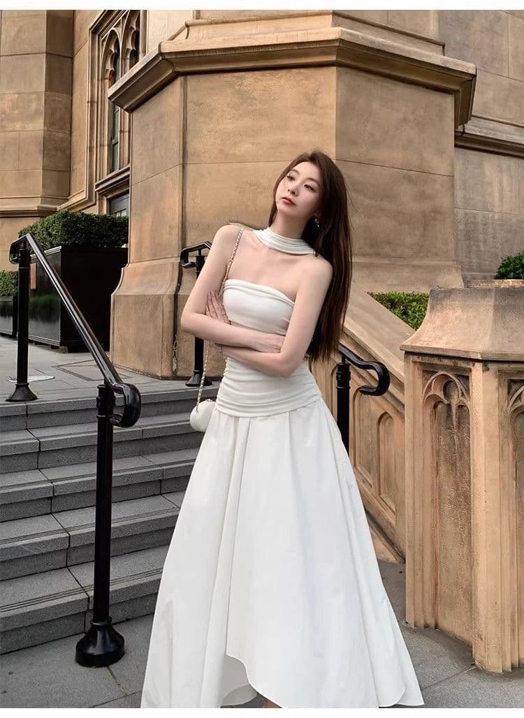 원본 것 있음 네리 프랑스식 첫사랑 하얀 달빛 오프숄더 튜브탑 치마 허리 수축 행침 목 도루 가을 센스 드레스 상세 이미지 13