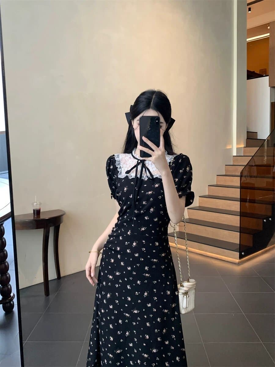 프랑스식 나비 그는 벤 바람 반팔 여성 드레스 여름 새로운 작은 검은 드레스 디자인 센스 슬림해 보이는 표지 배 길다 치마 상세 이미지 5