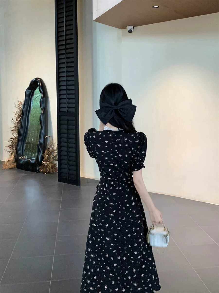 프랑스식 나비 그는 벤 바람 반팔 여성 드레스 여름 새로운 작은 검은 드레스 디자인 센스 슬림해 보이는 표지 배 길다 치마 상세 이미지 9