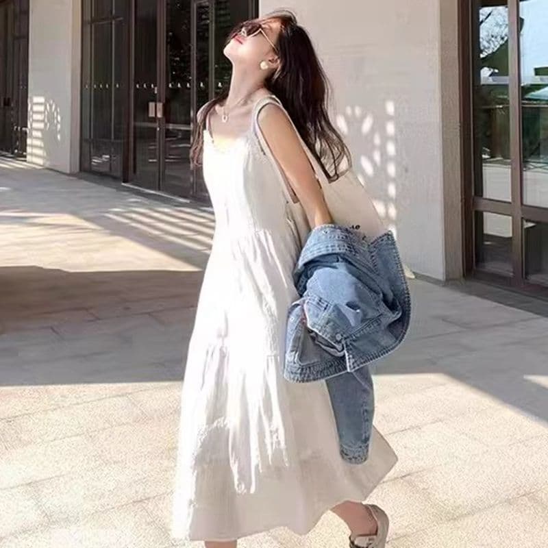 원본 것 있음 네리 프랑스식 부드러운 바람 레이스 슬립 드레스 루즈핏 슬림해 보이는 연령 감소 첫사랑 샤오 바이 치마