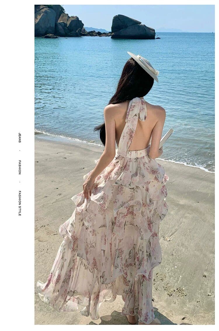 원본 것 있음 네리 프랑스식 새로운 부드러운 바람 자이언트 잘 생긴 ~ 중 V넥 꽃무늬 케이크 퍼프 슬립 롱 스커트 상세 이미지 10