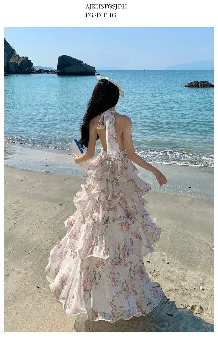 원본 것 있음 네리 프랑스식 새로운 부드러운 바람 자이언트 잘 생긴 ~ 중 V넥 꽃무늬 케이크 퍼프 슬립 롱 스커트 상세 이미지 13