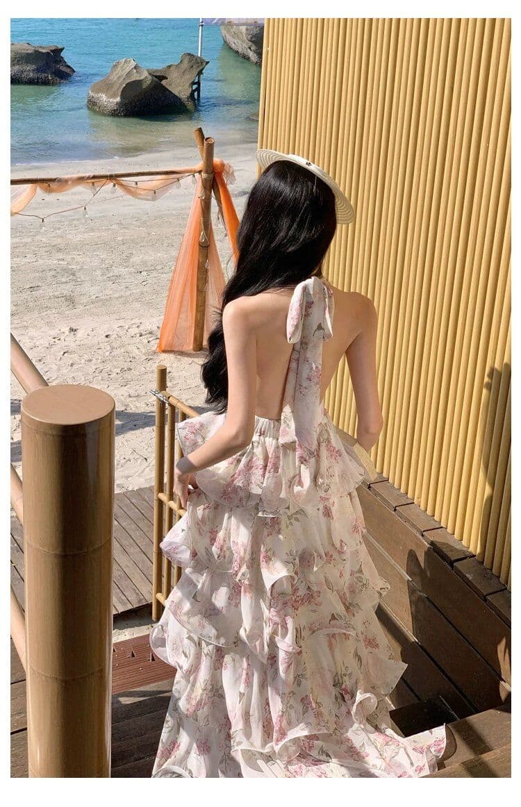 원본 것 있음 네리 프랑스식 새로운 부드러운 바람 자이언트 잘 생긴 ~ 중 V넥 꽃무늬 케이크 퍼프 슬립 롱 스커트 상세 이미지 16
