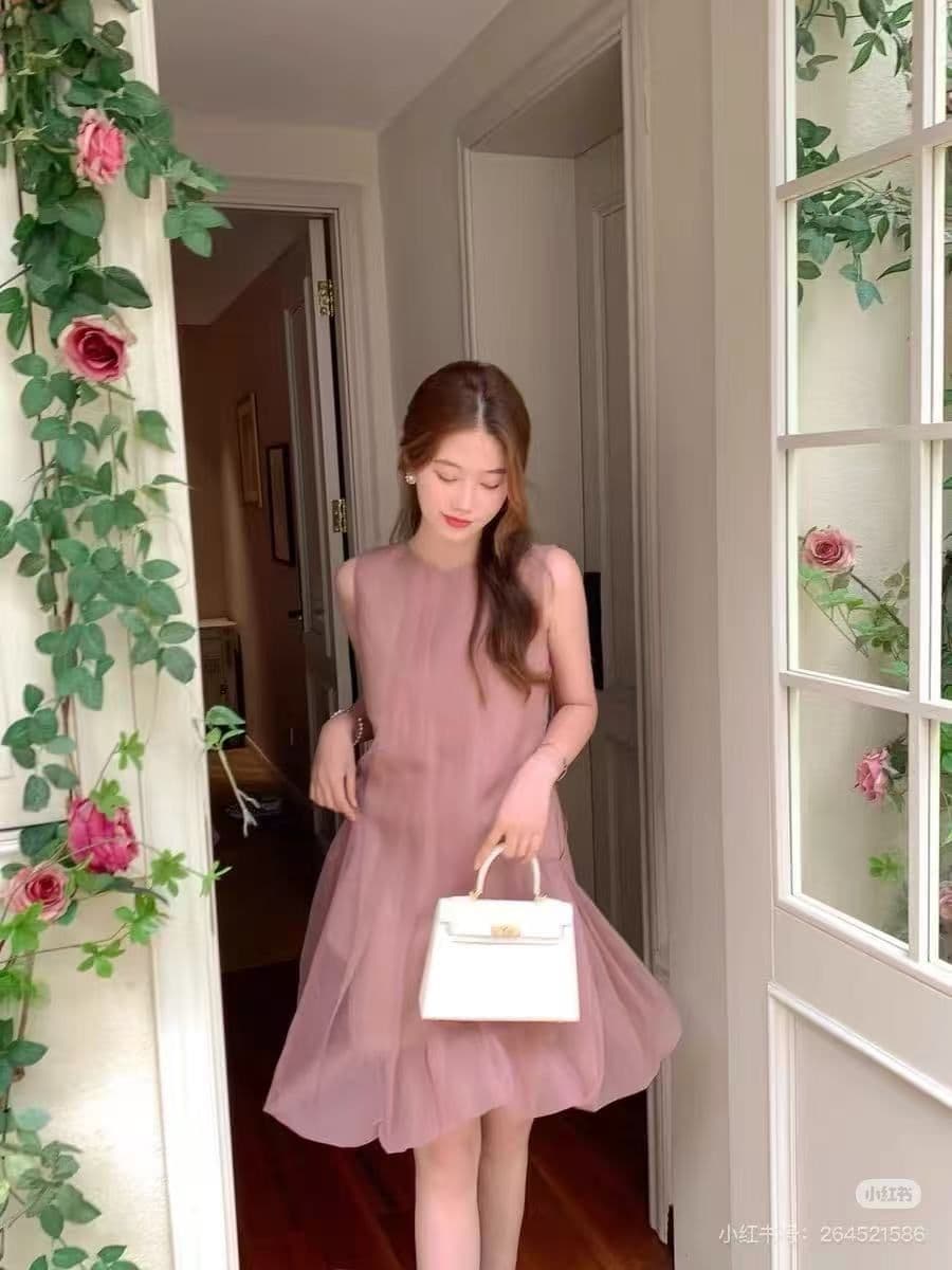 여름 새로운 프랑스식 요정 드레스 민소매 핑크색 한 마디 공주 드레스 망사 작은 키 휴가 바람 치마 상세 이미지 5