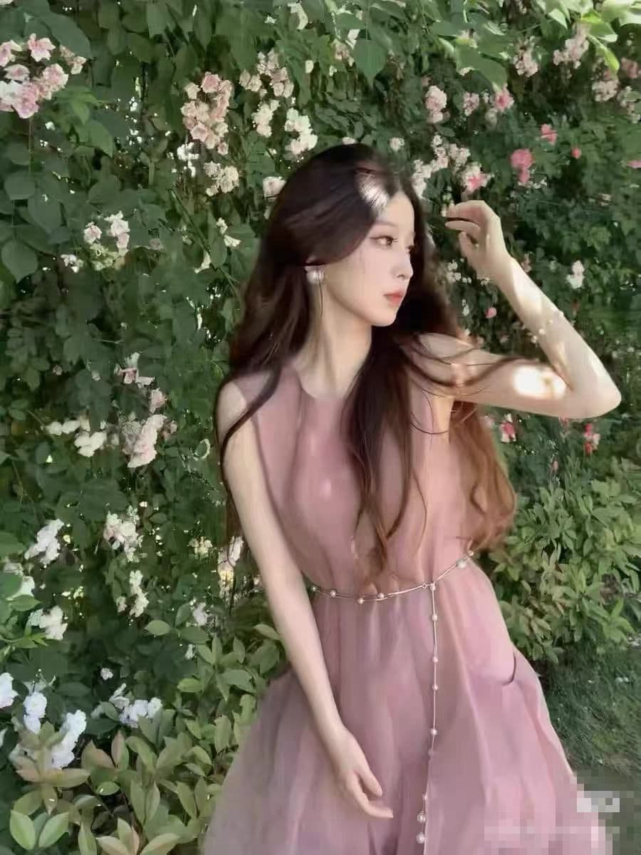 여름 새로운 프랑스식 요정 드레스 민소매 핑크색 한 마디 공주 드레스 망사 작은 키 휴가 바람 치마 상세 이미지 6
