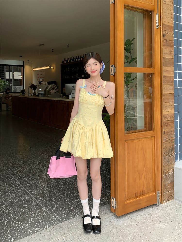 달콤함 향기로운 망 도트 무늬 조끼 슬립 버블 푸 작은 대중 디자인 고급 달콤함 드레스 상세 이미지 9