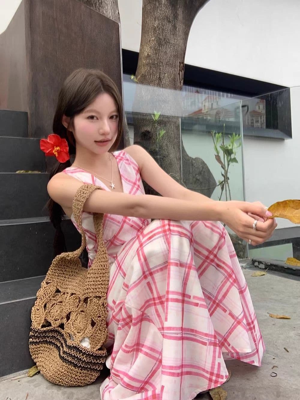 불규칙 체크무늬 슬립 여성 드레스 여름 프랑스식 품격 디자인 센스 부드러운 슬림해 보이는 허리 수축 한 마디 롱 스커트 상세 이미지 8