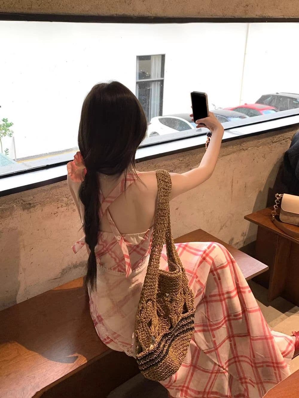 불규칙 체크무늬 슬립 여성 드레스 여름 프랑스식 품격 디자인 센스 부드러운 슬림해 보이는 허리 수축 한 마디 롱 스커트 상세 이미지 9