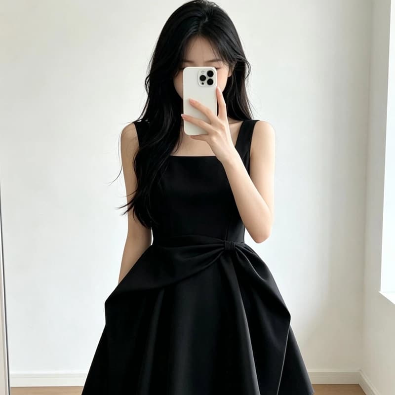 프랑스식 새로운 다용도 고급 센스 여성 여름 프랑스식 나비 매듭 품격 슬림해 보이는 민소매 한 마디 미니 스커트