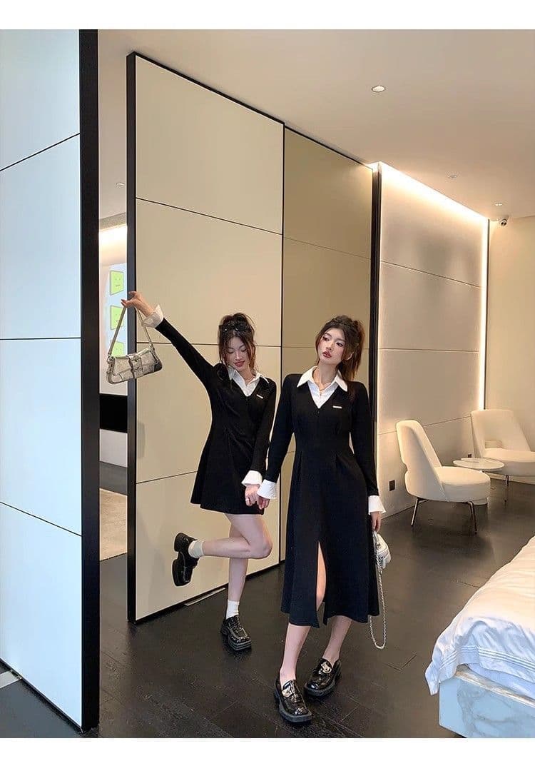 봄 가을 새로운 프랑스식 레트로 슬림해 보이는 작은 대중 디자인 센스 작은 검은 드레스 패션 셔츠 칼라 품격 여성의 아파트 꿀 드레스 상세 이미지 12