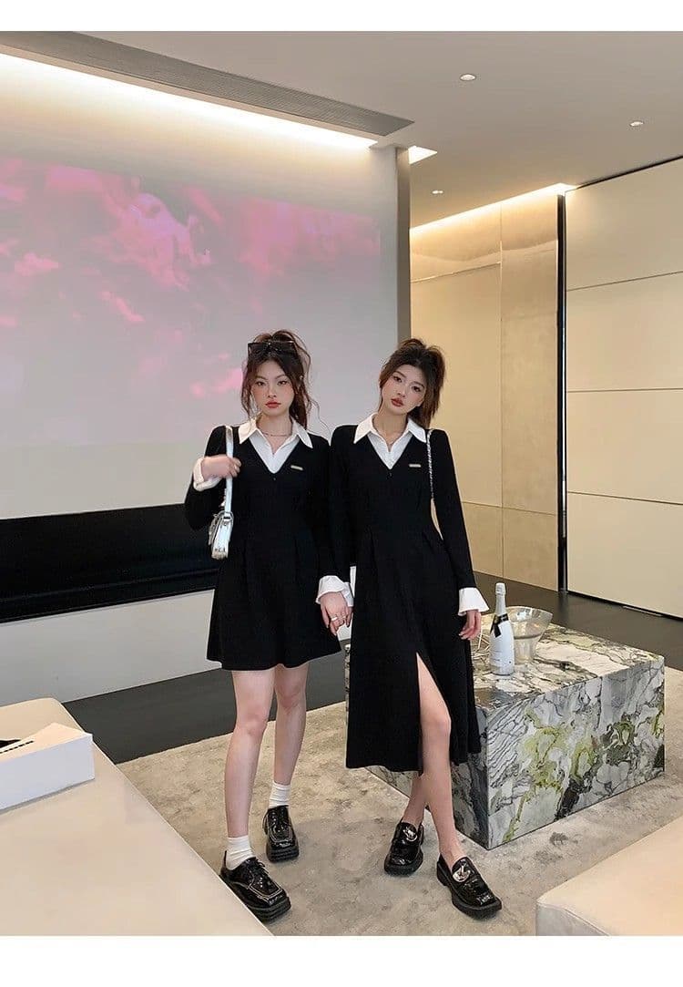 봄 가을 새로운 프랑스식 레트로 슬림해 보이는 작은 대중 디자인 센스 작은 검은 드레스 패션 셔츠 칼라 품격 여성의 아파트 꿀 드레스 상세 이미지 13