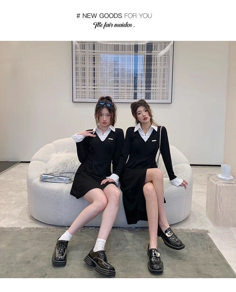 봄 가을 새로운 프랑스식 레트로 슬림해 보이는 작은 대중 디자인 센스 작은 검은 드레스 패션 셔츠 칼라 품격 여성의 아파트 꿀 드레스 상세 이미지 40