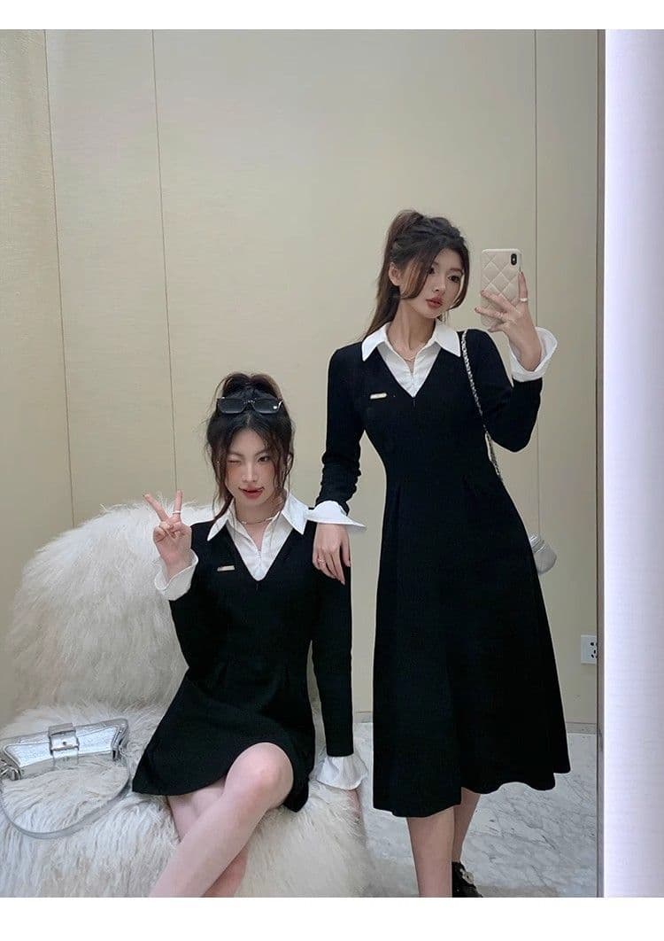 봄 가을 새로운 프랑스식 레트로 슬림해 보이는 작은 대중 디자인 센스 작은 검은 드레스 패션 셔츠 칼라 품격 여성의 아파트 꿀 드레스 상세 이미지 41
