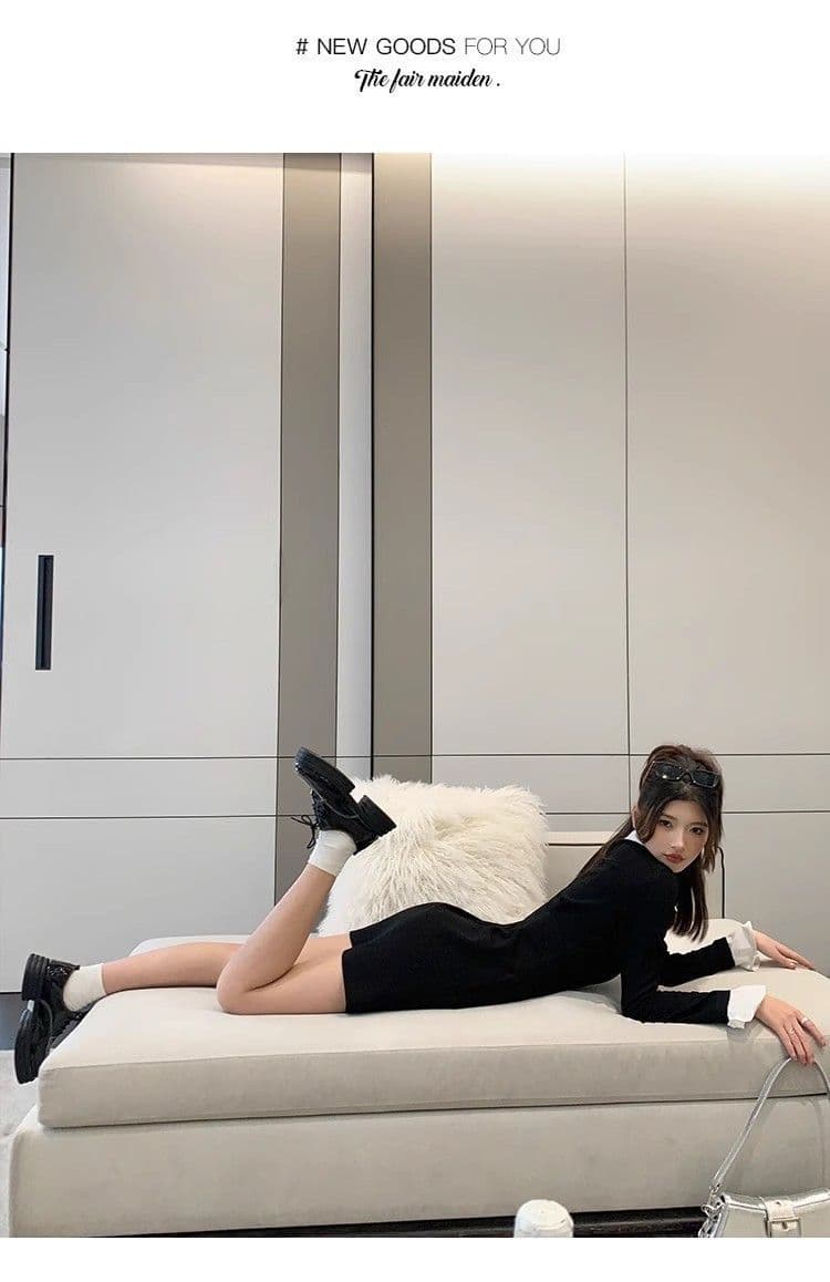 봄 가을 새로운 프랑스식 레트로 슬림해 보이는 작은 대중 디자인 센스 작은 검은 드레스 패션 셔츠 칼라 품격 여성의 아파트 꿀 드레스 상세 이미지 46