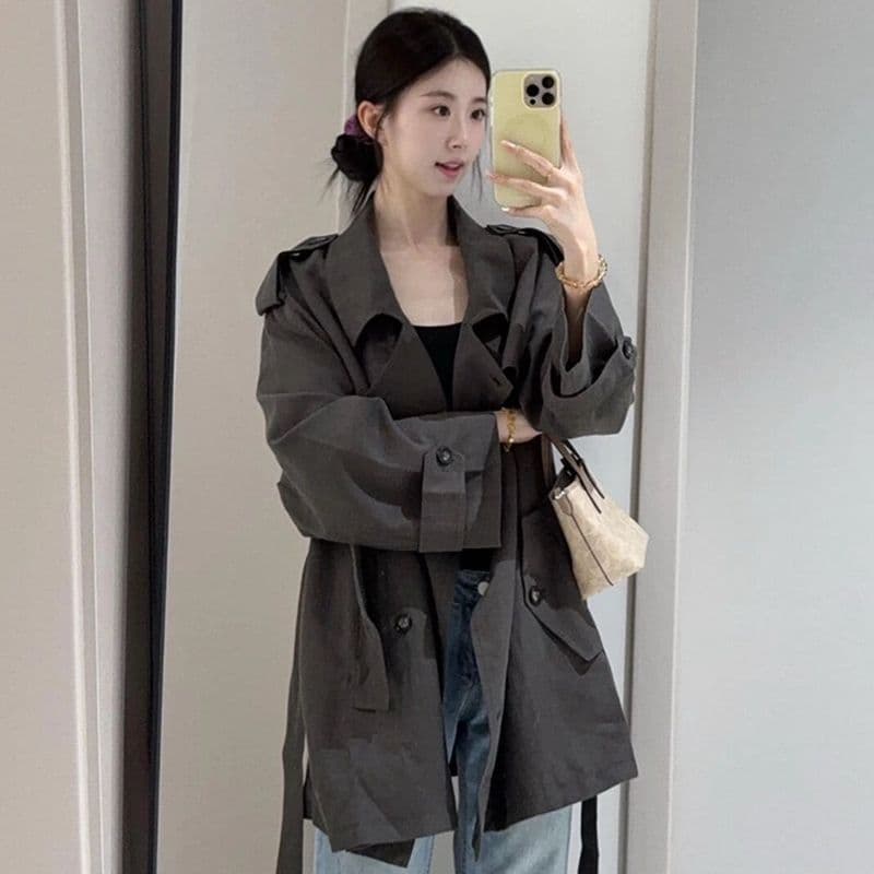 루즈핏 바람막이 여성 코트 2026 가을 겨울 새로운 작은 키 자이언트 잘 생긴 한국 스타일 고급 센스 쇼트 스타일 이미지 3