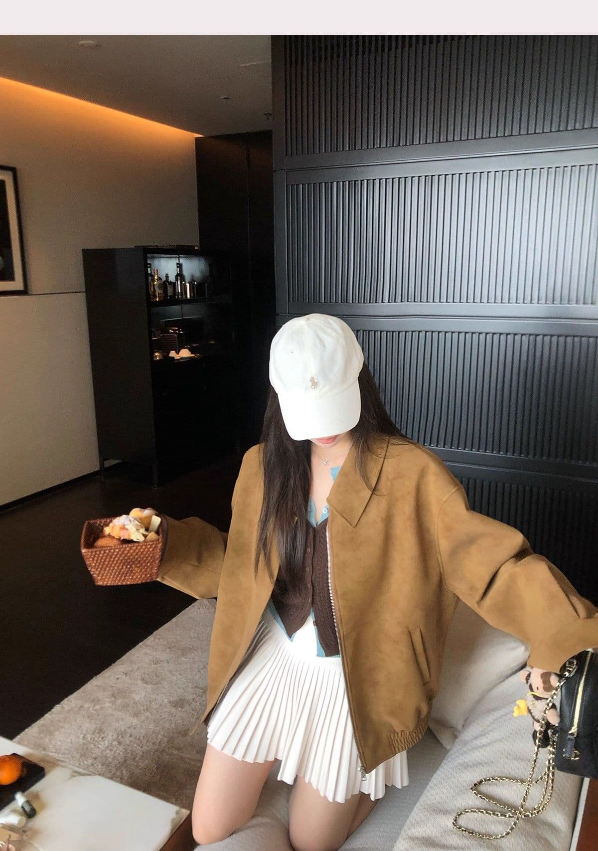 아메리칸 레트로 스웨이드 원단 폴로 칼라 캐주얼 재킷 맨위 아름다움 라드. 루즈핏 브라운 재킷 여성 상세 이미지 10