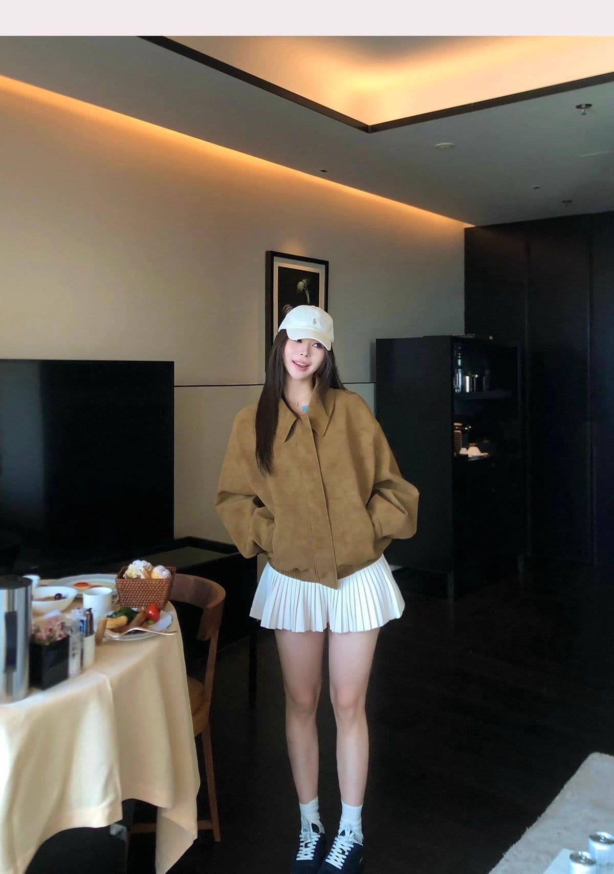 아메리칸 레트로 스웨이드 원단 폴로 칼라 캐주얼 재킷 맨위 아름다움 라드. 루즈핏 브라운 재킷 여성 상세 이미지 11
