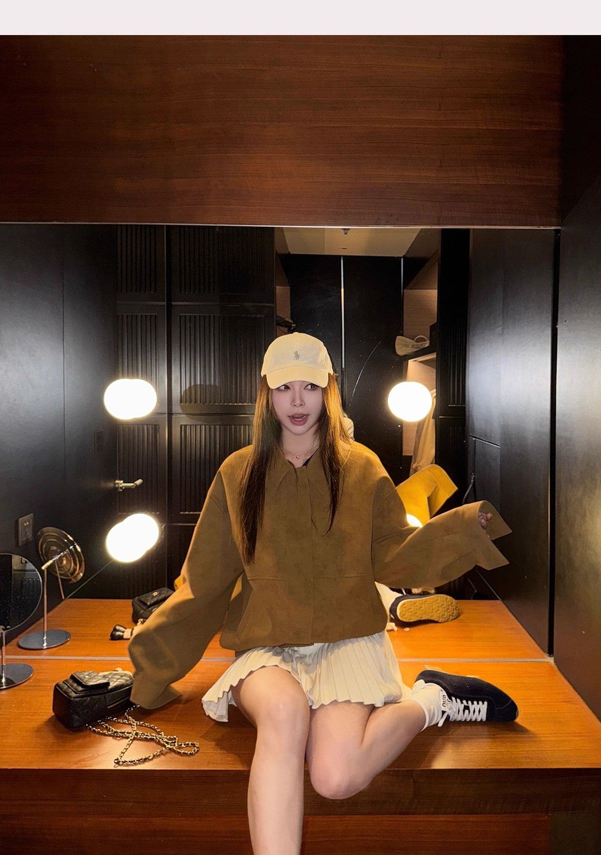 아메리칸 레트로 스웨이드 원단 폴로 칼라 캐주얼 재킷 맨위 아름다움 라드. 루즈핏 브라운 재킷 여성 상세 이미지 12