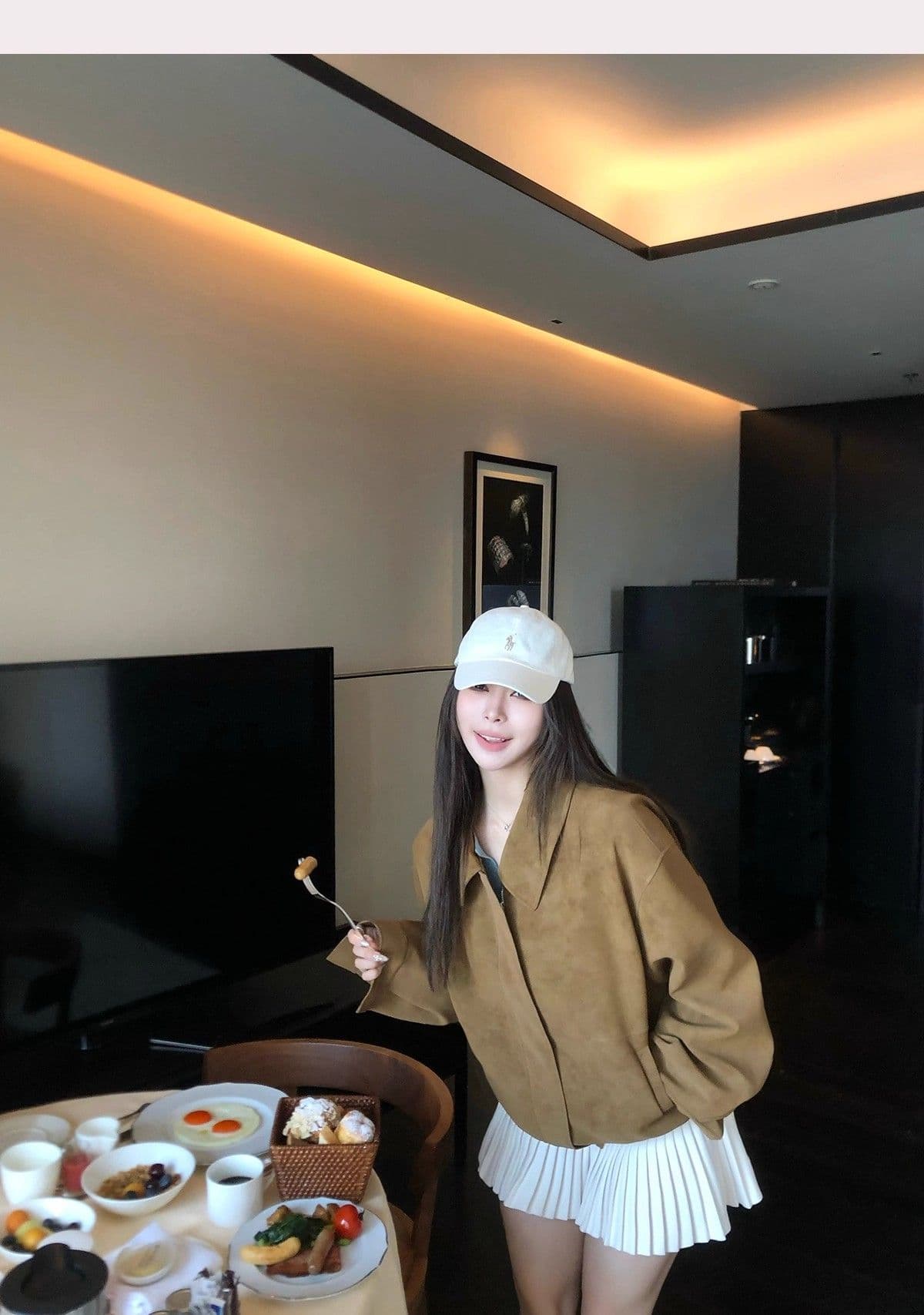 아메리칸 레트로 스웨이드 원단 폴로 칼라 캐주얼 재킷 맨위 아름다움 라드. 루즈핏 브라운 재킷 여성 상세 이미지 13