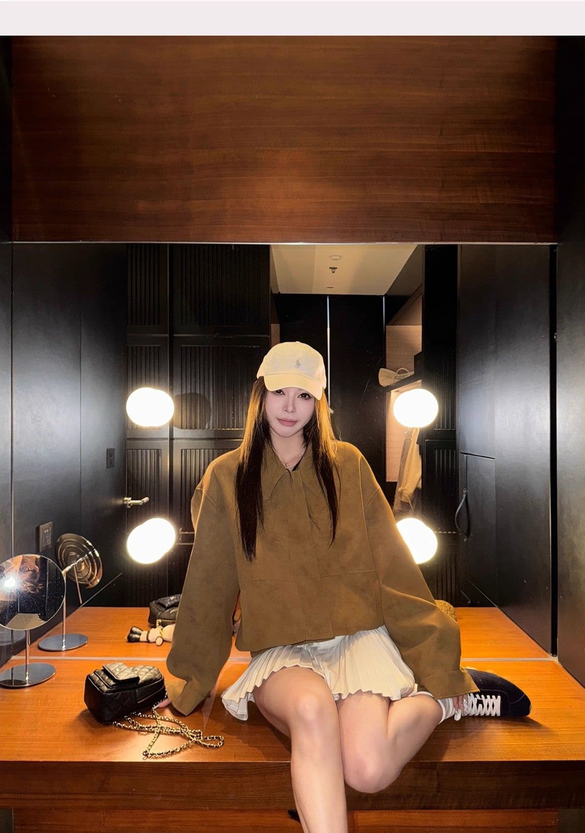 아메리칸 레트로 스웨이드 원단 폴로 칼라 캐주얼 재킷 맨위 아름다움 라드. 루즈핏 브라운 재킷 여성 상세 이미지 15