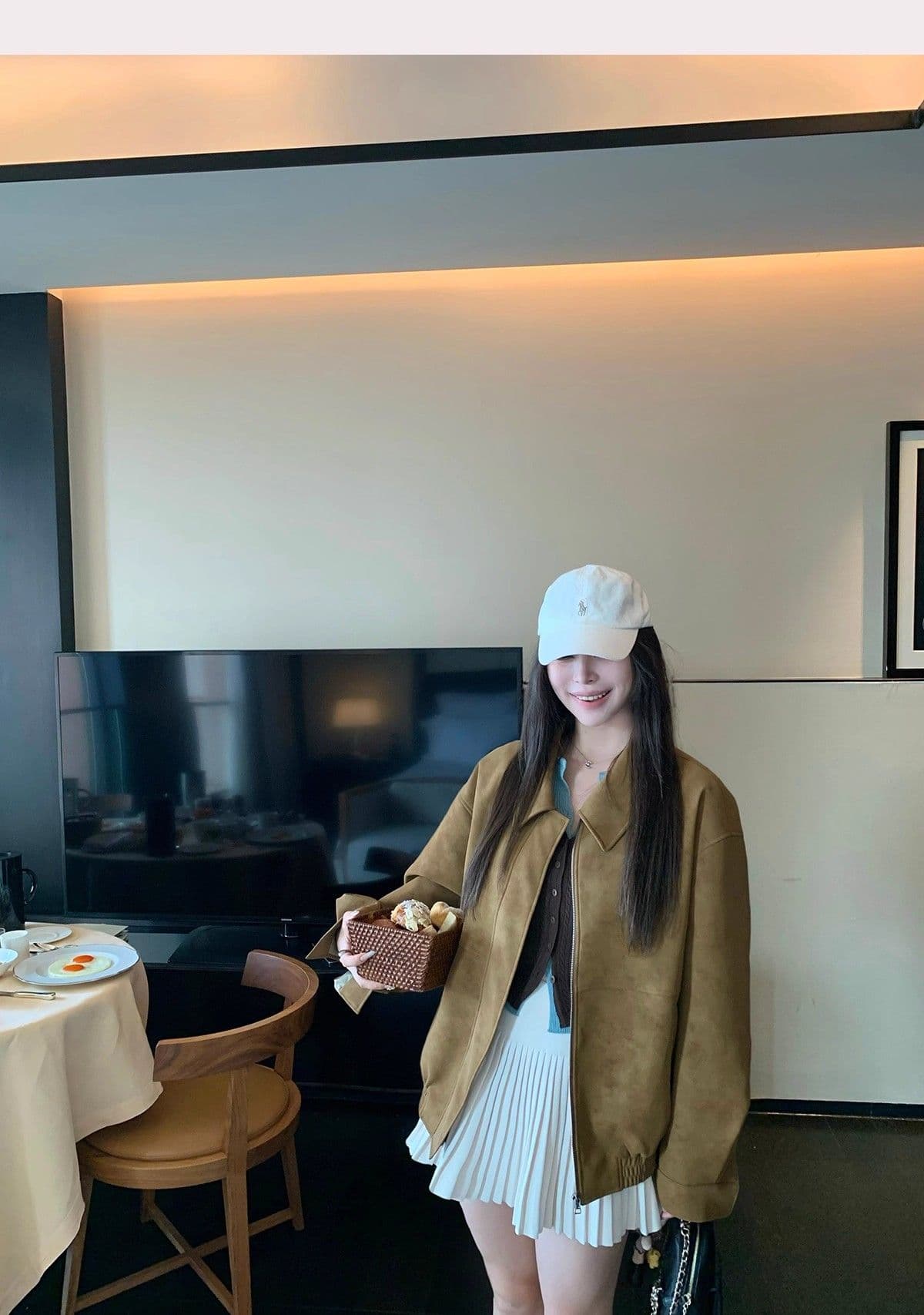 아메리칸 레트로 스웨이드 원단 폴로 칼라 캐주얼 재킷 맨위 아름다움 라드. 루즈핏 브라운 재킷 여성 상세 이미지 19